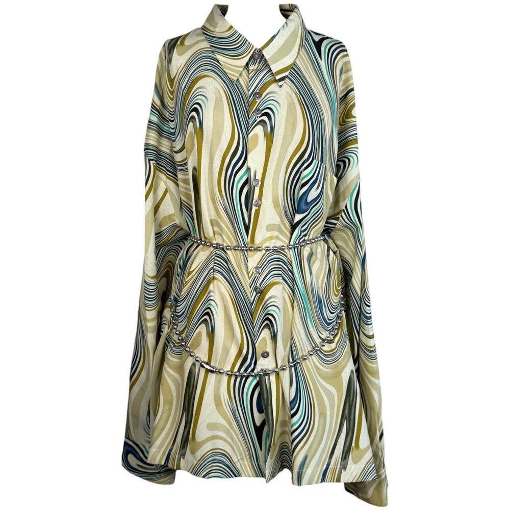 Vintage Whimsy Stacy Adams abstract swirl button-up shirt oversized psychedelic